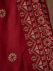 Cross stitch embroidered Pashmina Wool Shawl- Maroon