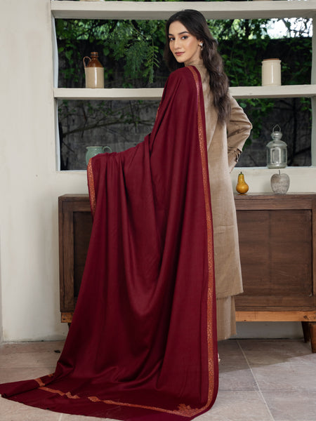 Maroon Pashmina Handmade Kingri Shawl