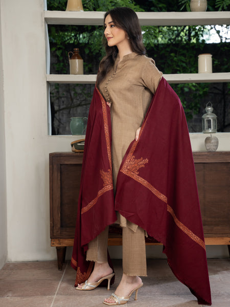 Maroon Pashmina Handmade Kingri Shawl