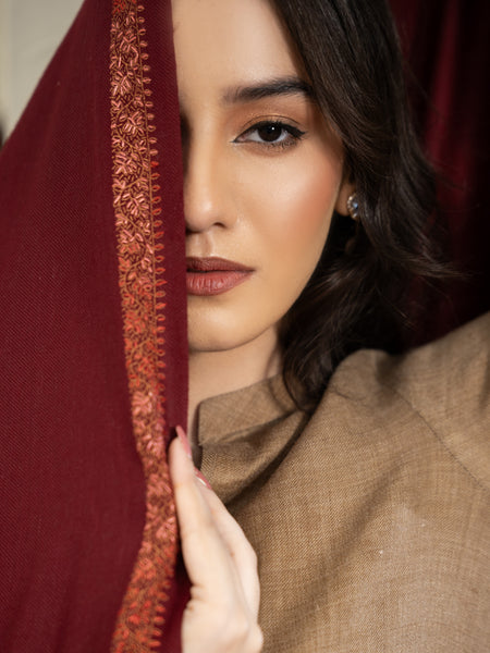 Maroon Pashmina Handmade Kingri Shawl