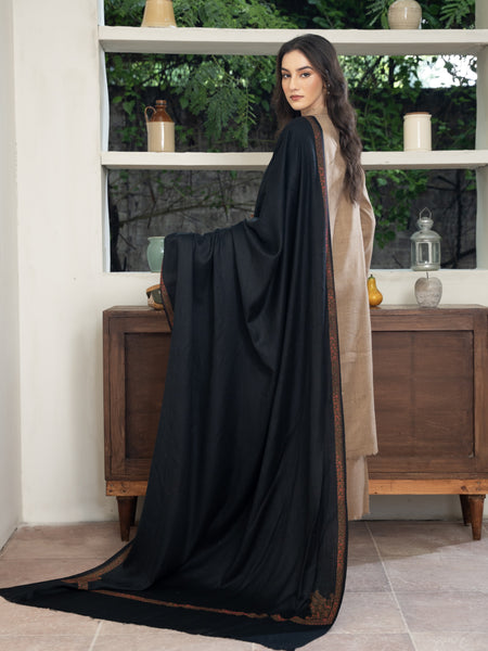 Black Pashmina Handmade Kingri Shawl