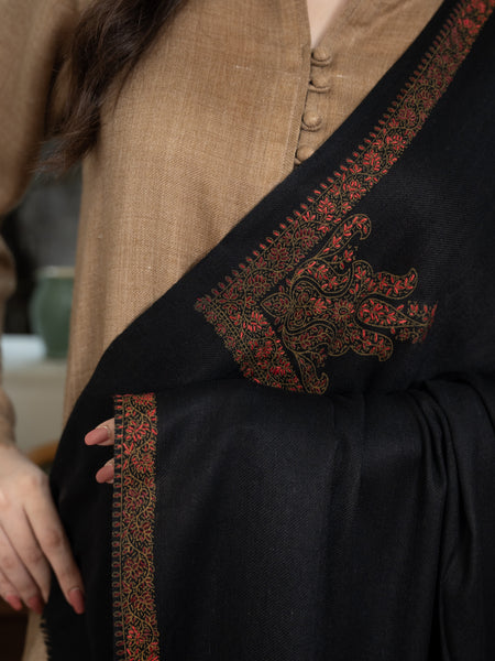 Black Pashmina Handmade Kingri Shawl