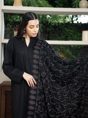 Black Calligraphy Pashmina Wool Stoler