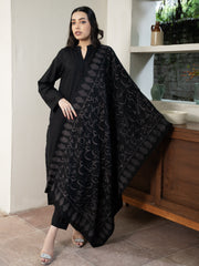 Black Calligraphy Pashmina Wool Stoler