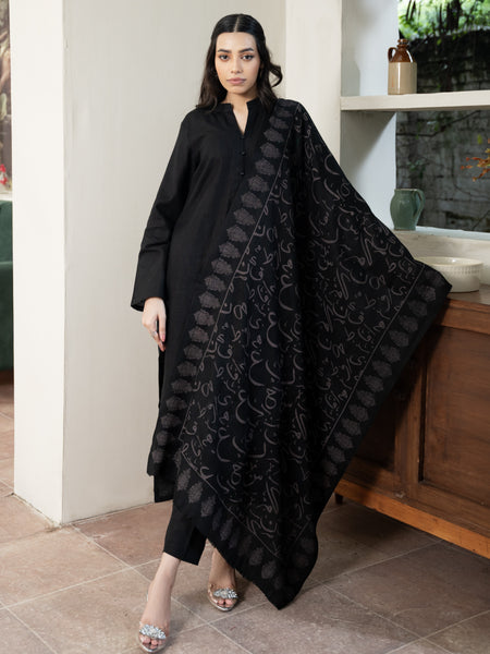 Black Calligraphy Pashmina Wool Stoler