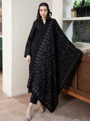 Black Calligraphy Pashmina Wool Stoler