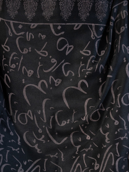 Black Calligraphy Pashmina Wool Stoler