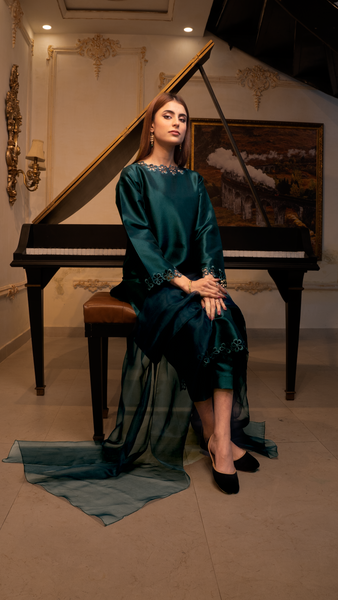 Dark Teal Silk 3pc Suit