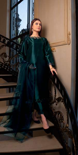 Dark Teal Silk 3pc Suit