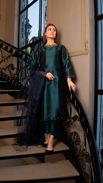 Dark Teal Silk 3pc Suit