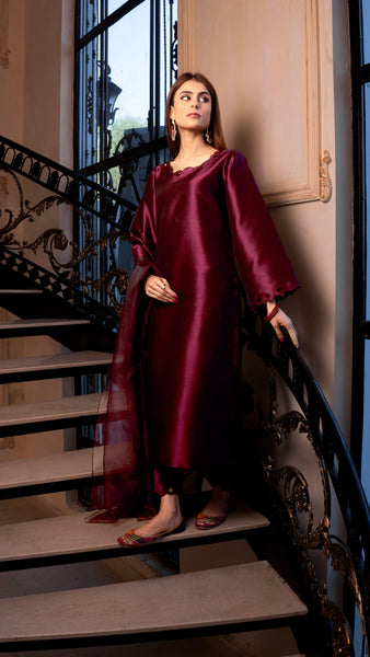 Dark Fuchsia Pink Silk 3pc Suit