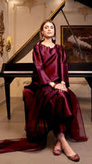 Dark Fuchsia Pink Silk 3pc Suit