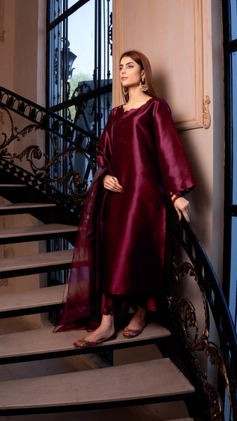 Dark Fuchsia Pink Silk 3pc Suit