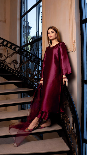 Dark Fuchsia Pink Silk 3pc Suit