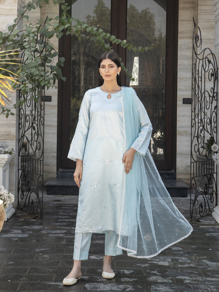 Ice Blue Raw Silk 3pc Suit