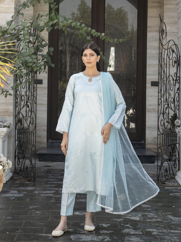 Ice Blue Raw Silk 3pc Suit