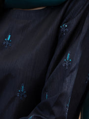 Hand Embellished Raw Silk 3pc Suit- Navy Blue