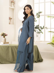 Silk Farshi Shalwar 3pc Suit-Teal