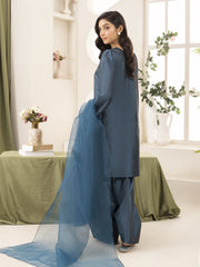 Silk Farshi Shalwar 3pc Suit-Teal