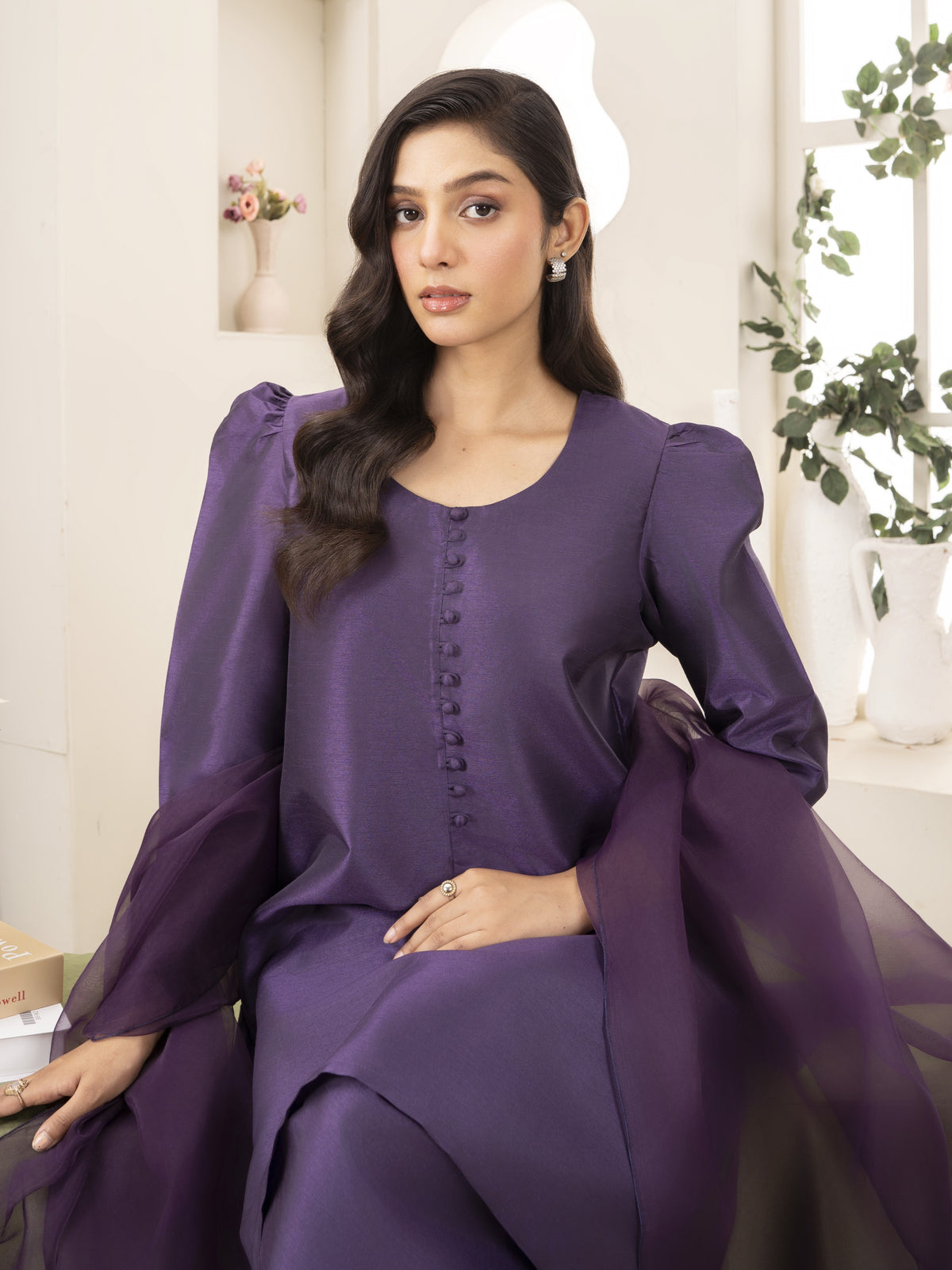 Silk Farshi Shalwar 3pc Suit-Purple