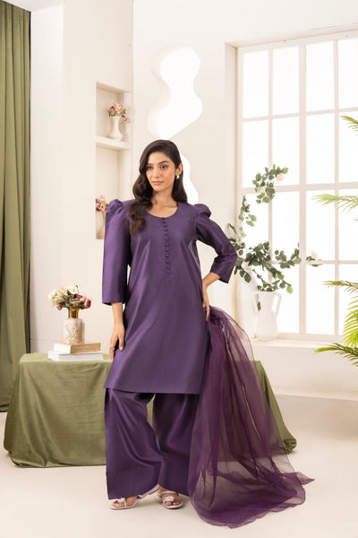 Farshi Raw Silk Set- Indigo Purple
