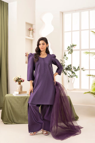 Farshi Raw Silk Set- Indigo Purple