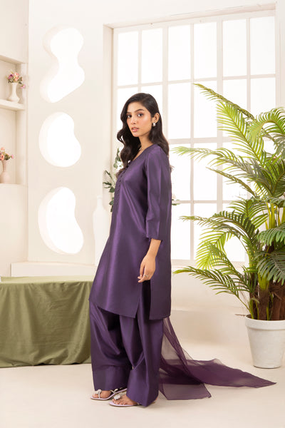 Farshi Raw Silk Set- Indigo Purple