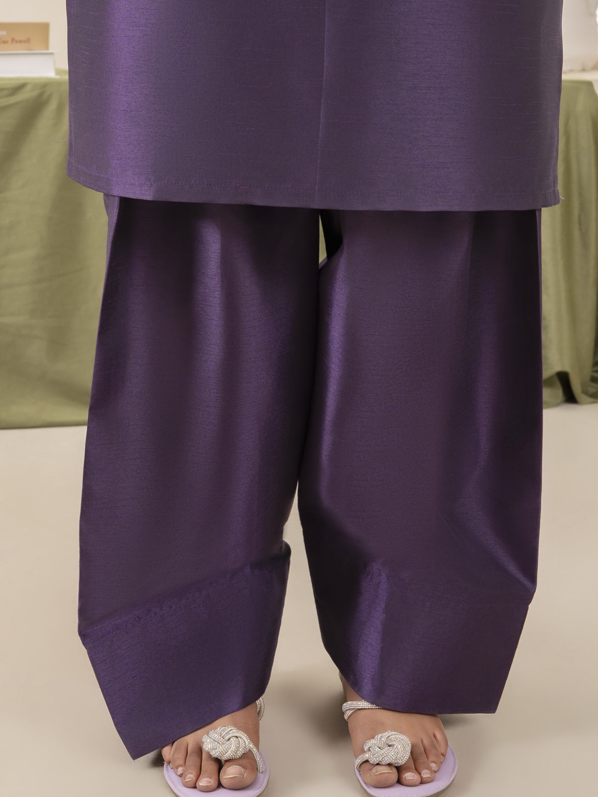 Silk Farshi Shalwar 3pc Suit-Purple