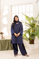 Farshi Raw Silk Set- Navy Blue