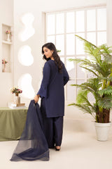 Farshi Raw Silk Set- Navy Blue