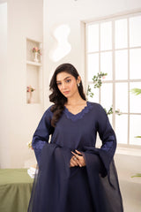 Farshi Raw Silk Set- Navy Blue