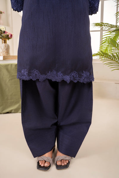 Farshi Raw Silk Set- Navy Blue