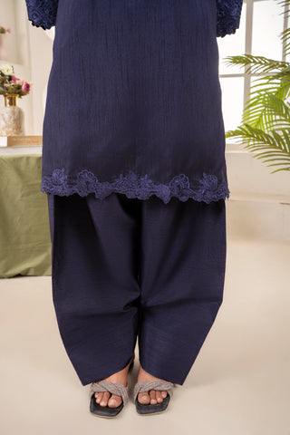 Farshi Raw Silk Set- Navy Blue