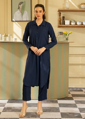 Navy Blue Coord Set 2PC Stitched PRET - Naaz Couture