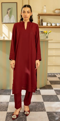 Maroon Coord Set 2PC Stitched PRET - Naaz Couture