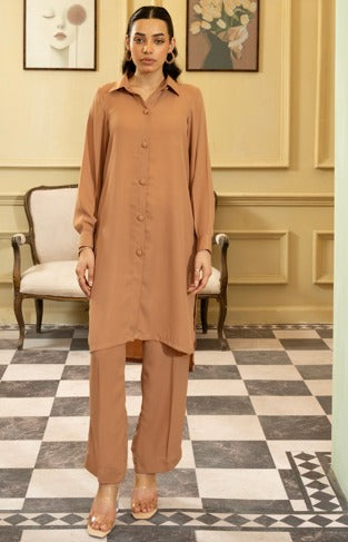 Camel Brown Coord Set 2PC Stitched PRET - Naaz Couture
