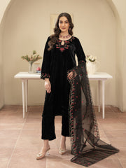 Black velvet Embroidered 3pc Suit