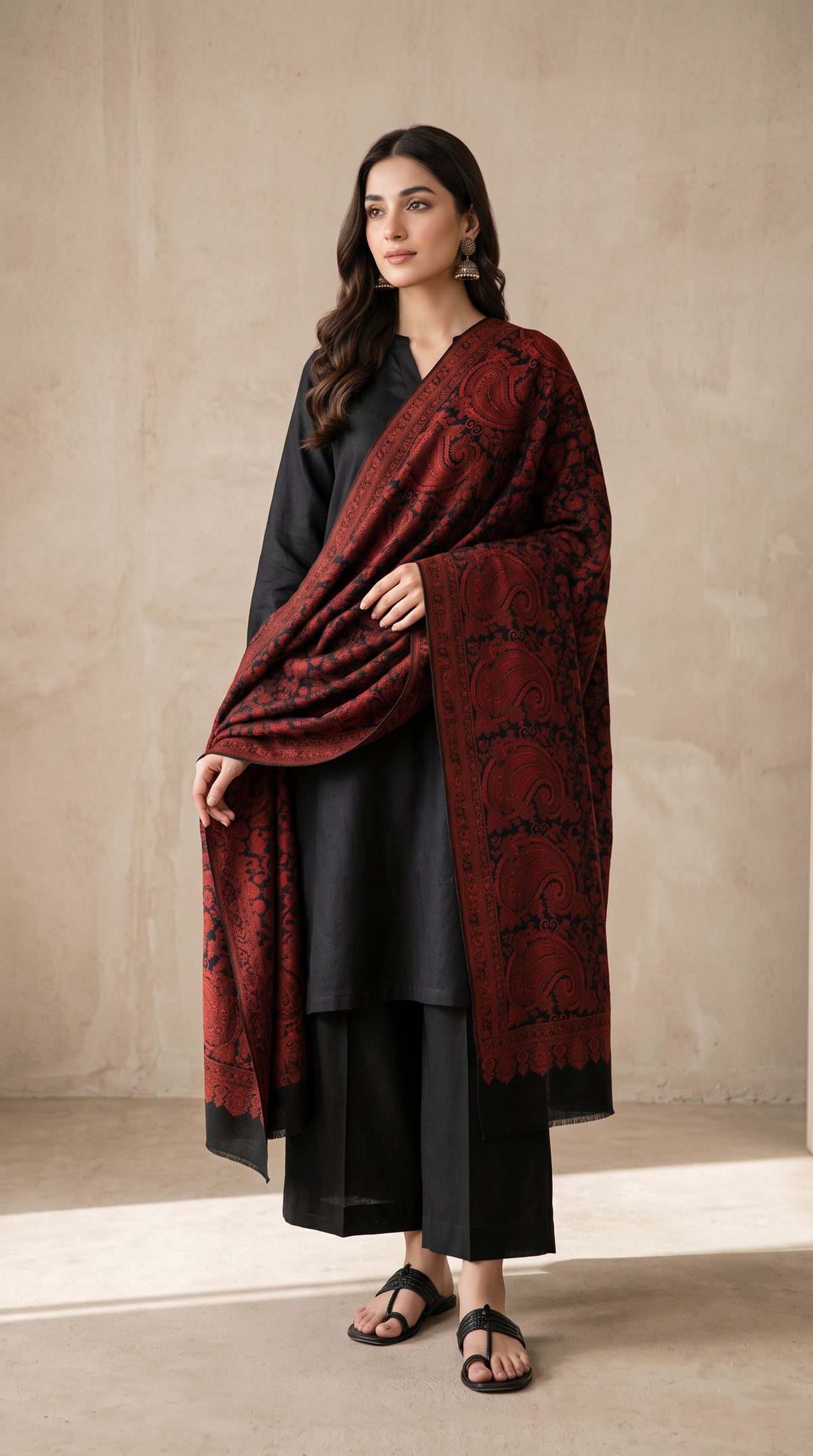 Kaani Pashmina Wool Shawl- Black