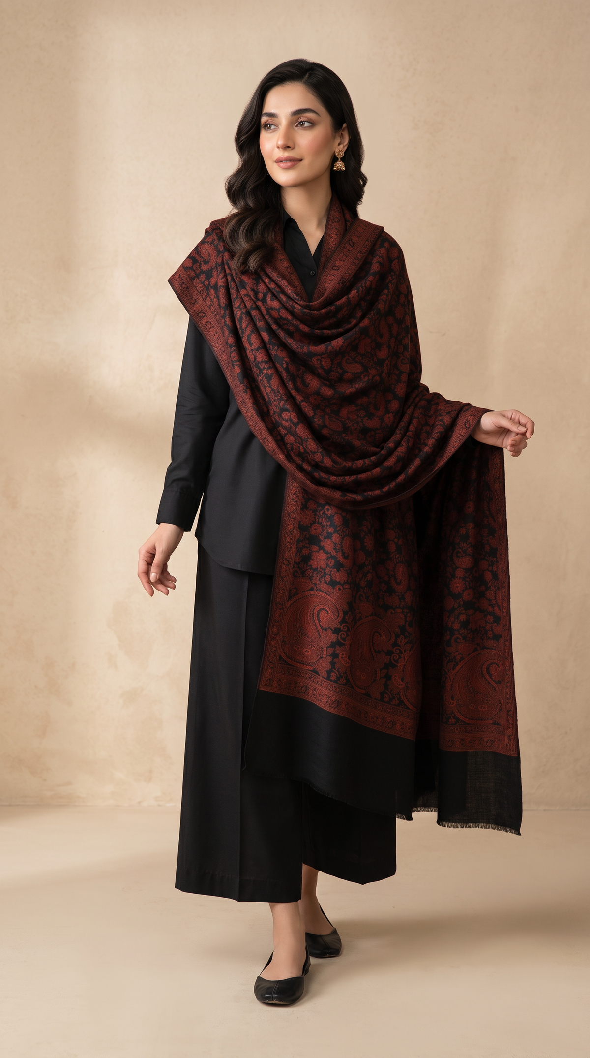 Kaani Pashmina Wool Shawl- Black