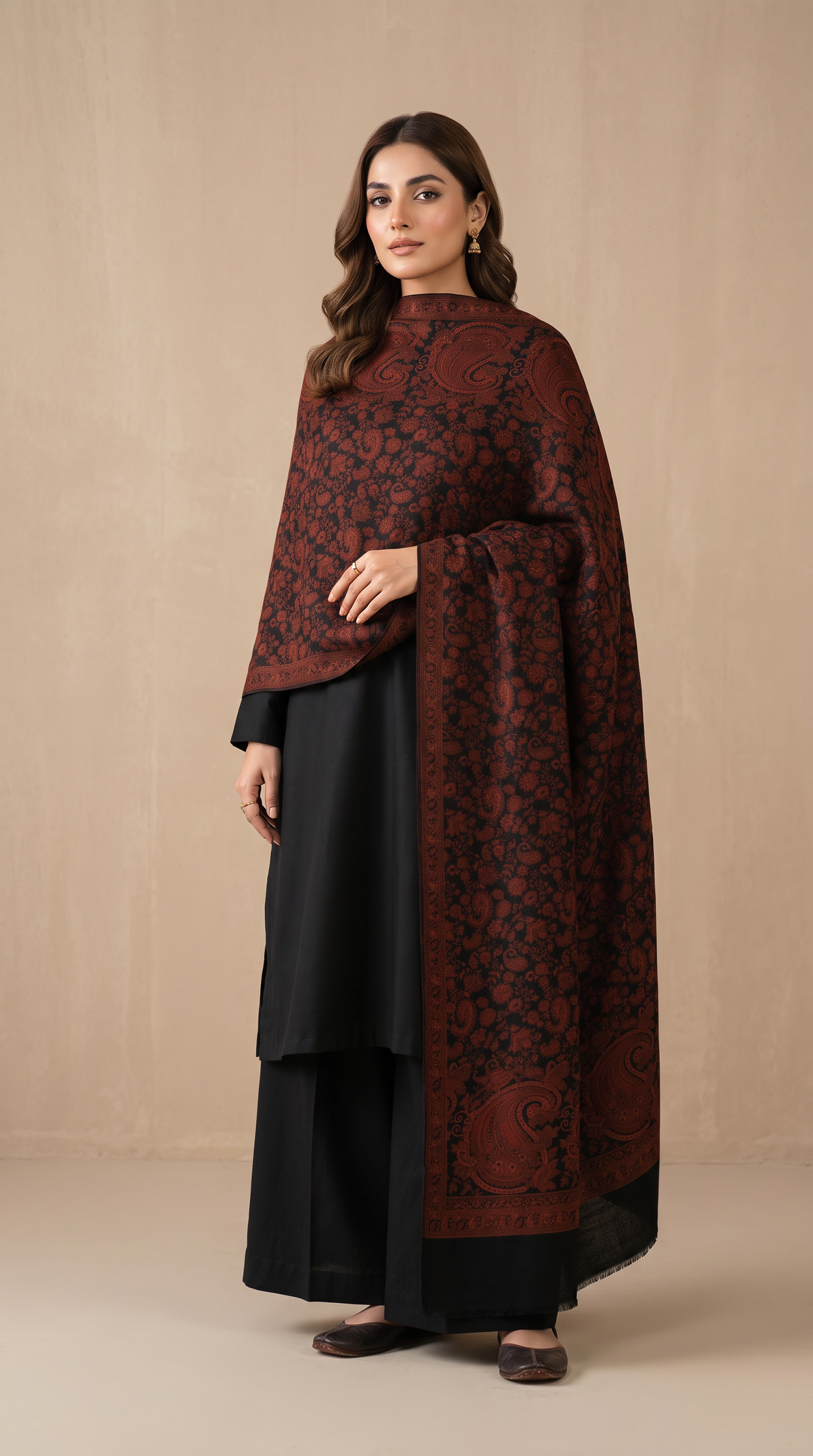 Kaani Pashmina Wool Shawl- Black