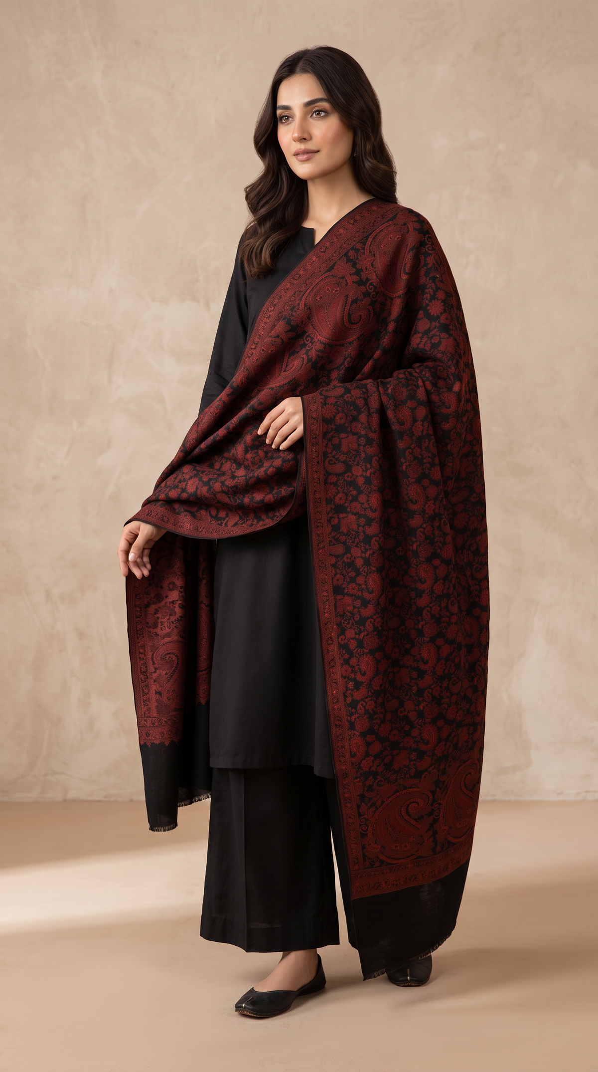 Kaani Pashmina Wool Shawl- Black