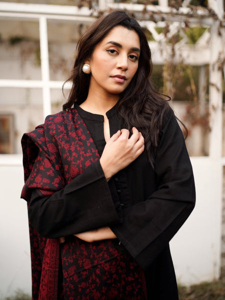 Kaani Style Pashmina Wool Shawl- Blackish Maroon