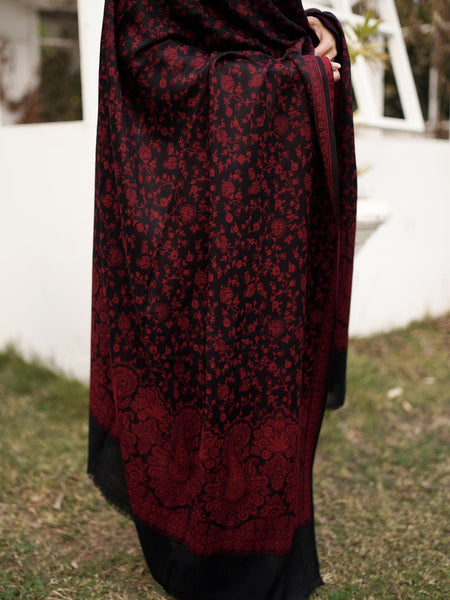 Kaani Style Pashmina Wool Shawl- Blackish Maroon