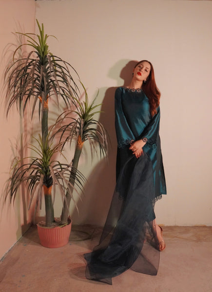 Dark Teal Silk 3pc Suit