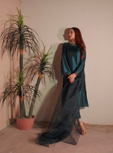 Dark Teal Silk 3pc Suit