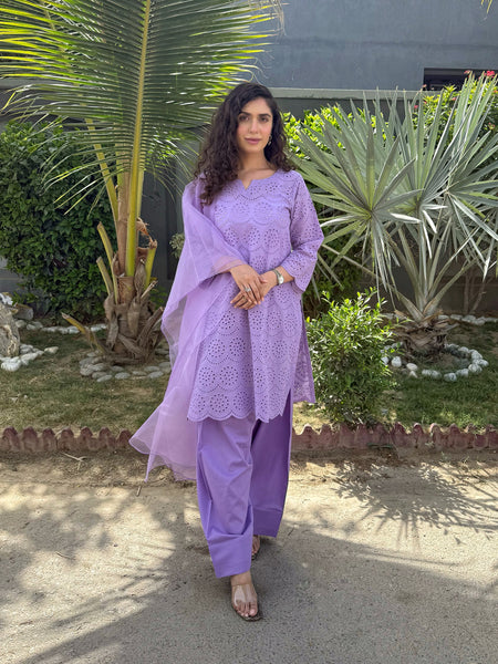 Farshi Chikankari Set- Lilac