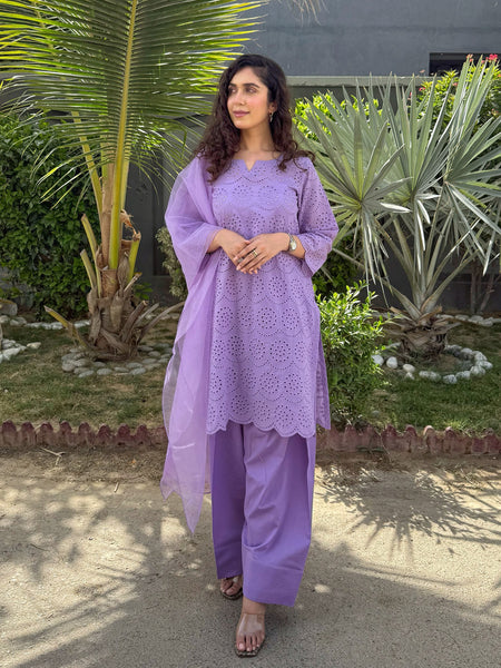 Farshi Chikankari Set- Lilac