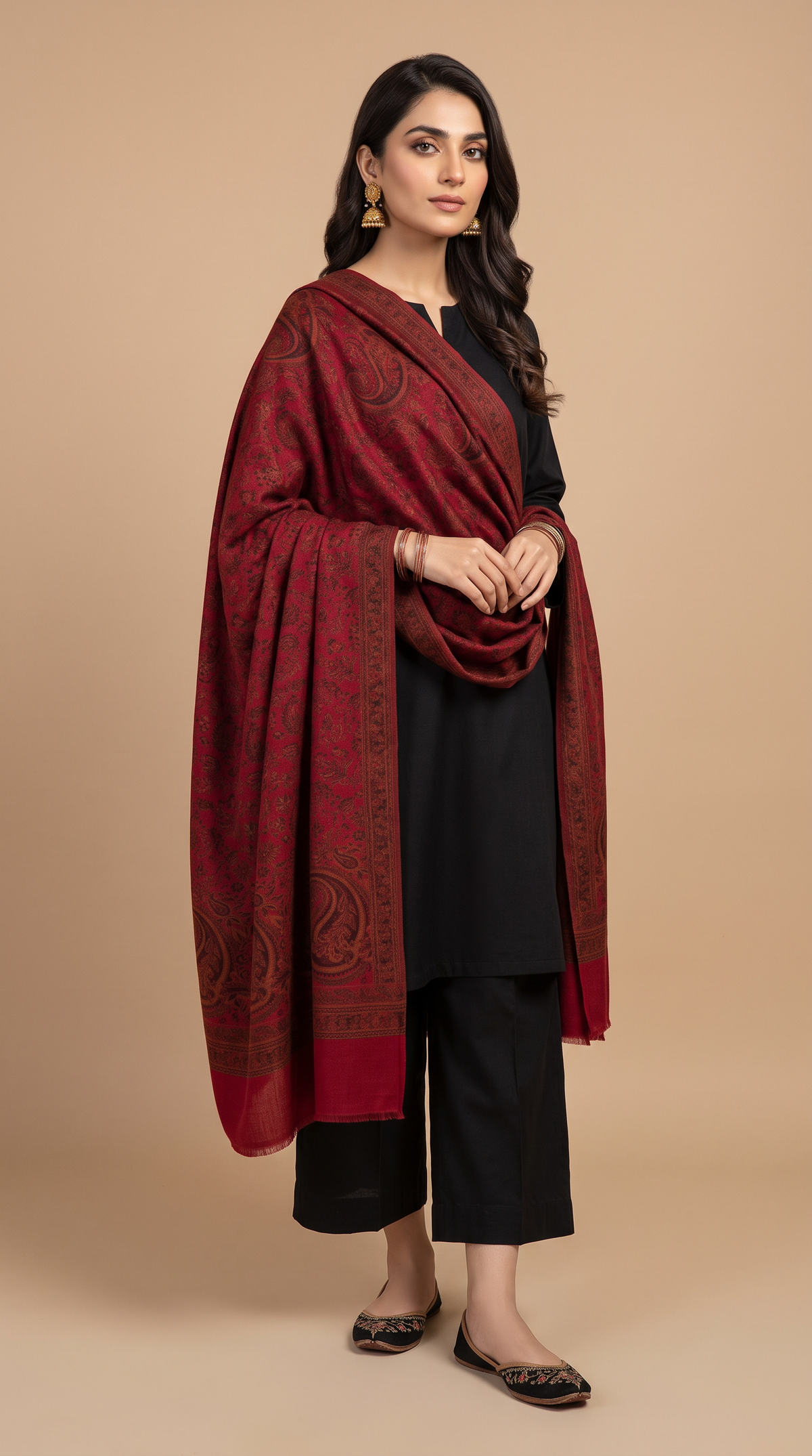 Kaani Pashmina Wool Shawl- Maroon