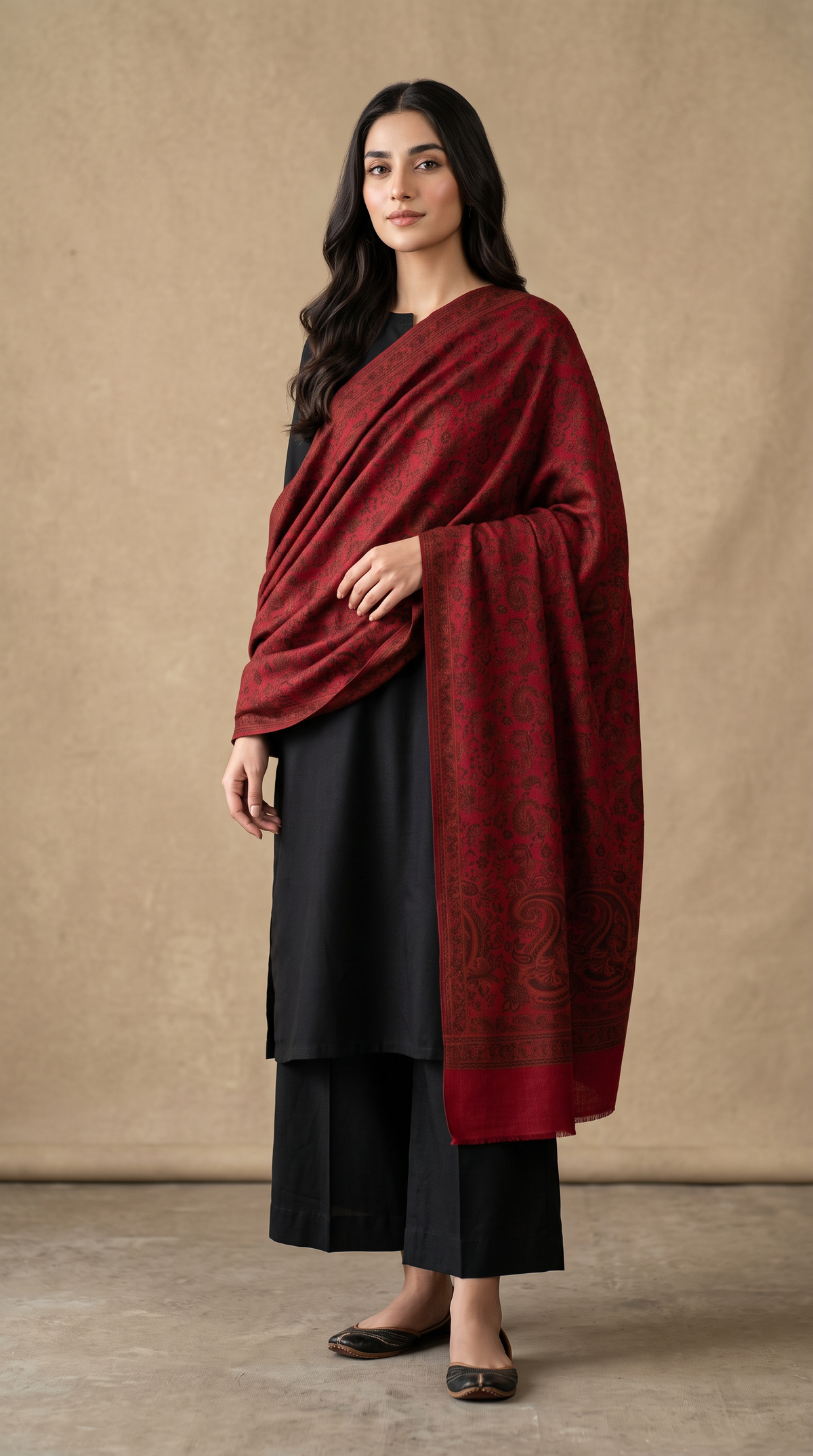 Kaani Pashmina Wool Shawl- Maroon