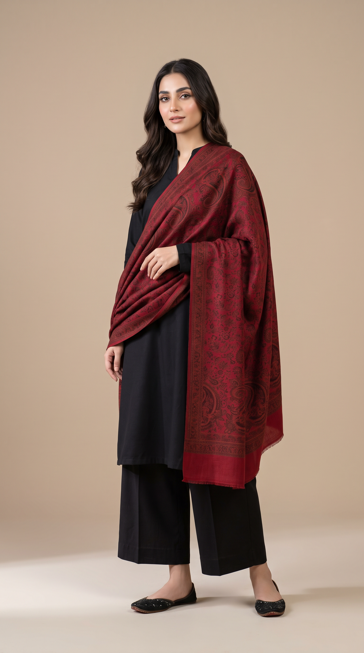 Kaani Pashmina Wool Shawl- Maroon